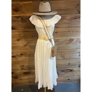 NWT Maurice Womans Eyelet White Ruffle Midi Dress Off The Shoulder Size L‎